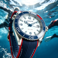 Montre mécanique automatique classique multifonctionnelle pour homme, en tissu de plongée, bleu et blanc, avec cercle, style sportif et décontracté