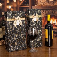 Luxury Eco-Friendly Black Polka Dot Art Paper Wine Gift Bag Ribbon Bow Custom Logo Single Bottle Cardboard Champagne Embossed