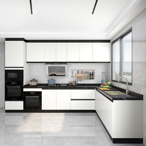 Design di Mobili da Cucina Moderni Lucidi: Base Grigia e <span class=keywords><strong>Pensili</strong></span> <span class=keywords><strong>Bianchi</strong></span> - Product Image 5