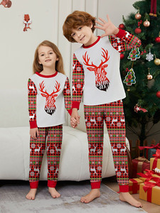 Damen Langarm Weihnachts-Pyjama-Set mit Rentierkopf-Aufdruck, Elastischer Bund, Günstiger Dropshipping - Product Image 4