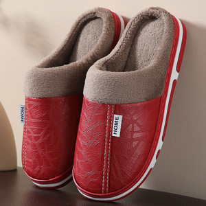 Quality Guaranteed Indoor Home Warm <b>Fluffy</b> Fur PU Leather Cotton Lining Non Slip for Male Non-Slip Outdoor Household <b>Slippers</b> - Product Image 4