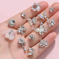 20Pcs 3D Alloy Butterfly Ribbon Bow Nail Art Charm Kit Kristal Hati Hiasan Kuku Logam Bunga Permata Rhinestone Aksesoris Kuku
