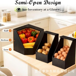 Wooden kitchen <b>vegetable</b> storage box, countertop corner storage rack for eggs, potatoes, and fruits, three-in-one miscellaneous - Product Image 5