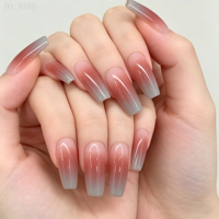 Lot de 24 faux ongles à presser brillants dégradés rose-gris avec colle, en ABS, forme amande, réutilisables, OEM