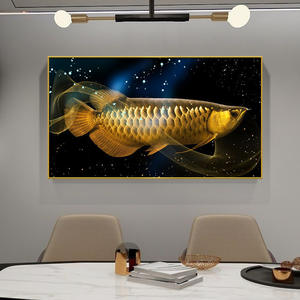 Pintura artística abstracta de lujo para sala de estar, pescado dorado de porcelana de cristal, horizontal, para restaurante - Product Image 3