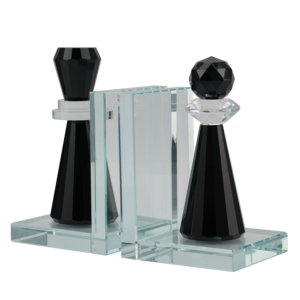 Fermalibri a forma di scacchi Re e Regina in cristallo per decorare la libreria, elegante design in vetro nero e trasparente - Product Image 2