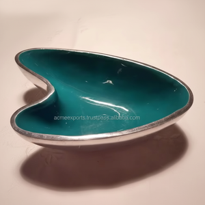 Cuenco decorativo en forma de hoja con acabado de esmalte verde azulado Centro de mesa elegante para mesa de comedor Consola o decoración de mesa de café - Product Image 1