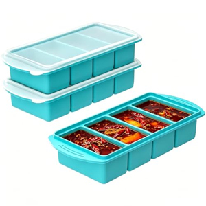 Bac de congélation en silicone à démoulage facile avec couvercle anti-fuite, sans BPA, moule de stockage pour soupes et bouillons, rebord renforcé, empilable - Product Image 1