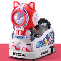Nouveau produit : Voiture à monnayeur pour enfants, modèle Chat spatial de dessin animé, avec fonction de balançoire et de soufflage de flocons de neige, machine de jeu d'attractions
