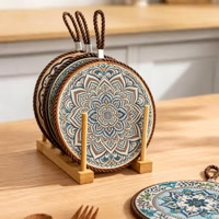Sous-plat en céramique mate OEM avec base en liège, résistant à la chaleur, 12 cm, design original, protection de table de cuisine, impression UV personnalisée, vente en gros