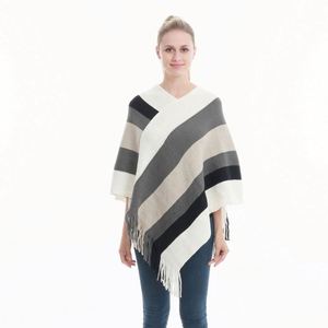 Chales y Capas de Poliéster con Flecos y Bloques de Color para Mujer, Tallas Grandes, Moda Nueva, Venta al Por Mayor, para Actividades al Aire Libre en Otoño - Product Image 3
