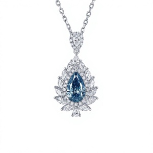 Collier pendentif en or blanc 18 carats avec diamant jaune fantaisie de forme poire cultivé en laboratoire, certifié IGI, halo floral, bijoux fins pour femmes - Product Image 3