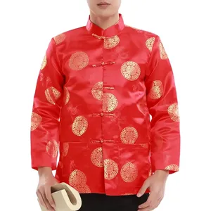 <strong>Men</strong> Tang Suit <strong>Jacket</strong> Chinese Style Stand Collar Shirt Red Single Breasted Printed <strong>Festive</strong> Long Sleeve New Year <strong>Jacket</strong> - Product Image 1