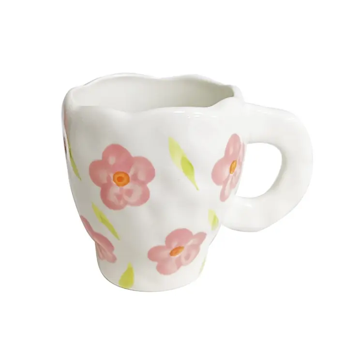 Popüler ürünler düzensiz pembe çiçek kahve fincanı süt kupası su çay seramik fincan
