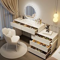 Table de Maquillage Moderne et Durable, Modèle 2025, Luxe Léger, Miroir Éclairé Pliable pour Salon, Table de Maquillage Simple en Stock