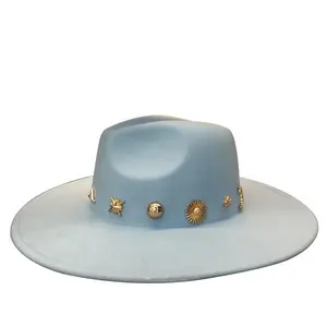 Bán Sỉ Mũ Fedora Nữ Vành Rộng Vành Phẳng Lớn 9.5Cm Phổ Biến Mới Mũ Vải Sombreros Với Trang Trí Đẹp