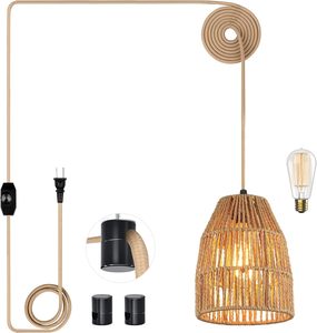 Lampe suspendue tissée côtière avec abat-jour <span class=keywords><strong>en</strong></span> corde de chanvre fait à la main interrupteur à intensité variable panier naturel lampe suspendue pour décor - Product Image 5