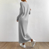 Jupe longue droite en polyester tricoté à col rond décontractée pour femme, style transfrontalier Europe-Amérique, automne/hiver