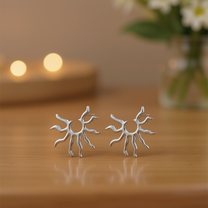 Pendientes Amy Amy Sun Stud de aleación chapada en plata, joyería de moda para mujer, regalo, diseño moderno PE3005 - Product Image 2