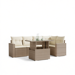 Ensemble de canapés de jardin en rotin beige avec structure en acier thermolaqué et table en verre trempé pour usage extérieur - Product Image 1