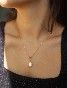 Dainty meilleur ami collier de perles d'eau douce femmes charme plaqué or 18k chaîne en acier inoxydable collier à bascule bijoux - Product Image 6