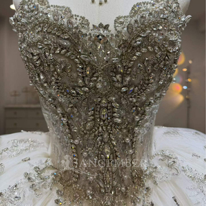Lsjj149 Luxury Bohemian <b>Wedding</b> Dress Crystal Beaded Corset Sparkly Layered Tulle Ball Gown Chapel Train for - Product Image 4