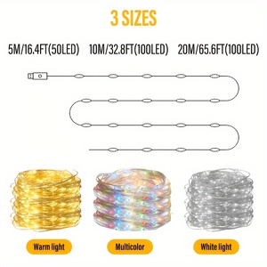 Guirlande lumineuse féerique en fil de cuivre 33FT 100 LED, 8 modes, alimentée par USB avec télécommande, décoration de Noël intérieure - Product Image 6