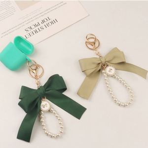 Creative <b>Large</b> Silk Ribbon Bow Knot Pearl Tassel <b>Key</b> <b>Ring</b> Rhinestone Crystal Keychain Silk Screen Fashion for Women Girl - Product Image 2