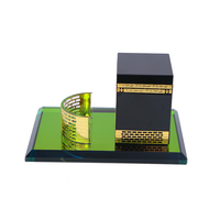 Naba Islamic Gift Ware – Horloge en verre cristal sculpté et gravé, motif Tour de l'Horloge verte et dorée, pour souvenir islamique, Makkah