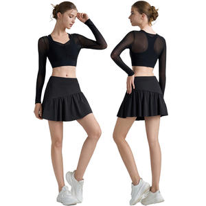 カスタムロゴ入り レディース 通気性メッシュ ダブルレイヤー プリーツ テニススカートセット 軽量 プリーツ ゴルフ テニス ゴルフウェア スーツ - Product Image 6