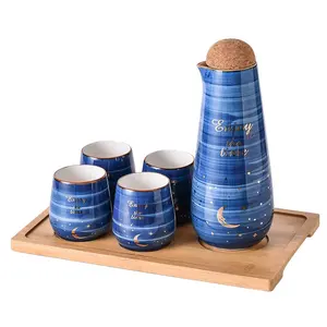 Estrela azul-pintado garrafa de água fria cerâmica conjunto de sala de jantar bar de frutas à tarde jogo de chá com bandeja