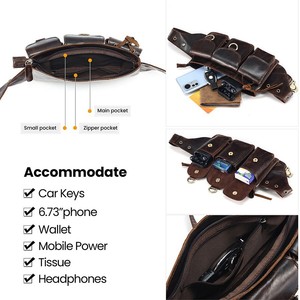 Bolso de Cintura para Hombre Dujiang, Piel de Vacuno de Primera Calidad, Múltiples Bolsillos, Cuero Encerado, Bolso de Hombro para Uso Diario, Invierno 2023 - Product Image 2