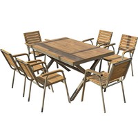 Ensemble de table et chaises de salle à manger en bambou d'extérieur, structure en aluminium, design moderne minimaliste, mobile, pour patios, villas, balcons, meubles d'extérieur
