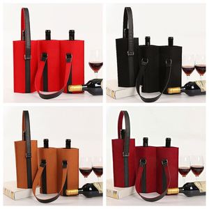 Promotion Custom Logo Exquisite Felt <b>Handbag</b> Double High-End Red <b>Wine</b> Packaging Gift Box with Printed Logo - Product Image 2