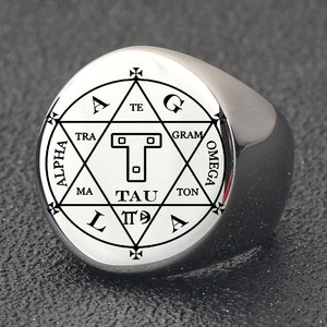 Bague avec logo Slavic, 22 mm, ronde, en acier inoxydable, gravée au laser, bijoux géométriques pour homme, cadeau - Product Image 4