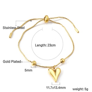 Bracelet personnalisable en forme d'étoile et de cœur, étanche, avec perles et zircons, pour femme, en acier inoxydable plaqué or 18 carats, avec breloques - Product Image 6
