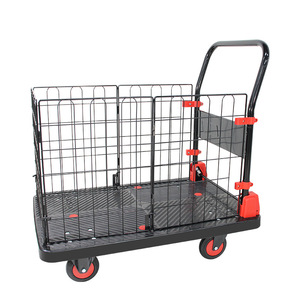 Chariot pliable en acier grillagé à quatre roues avec poignée rouge pour le transport et les courses - Product Image 5