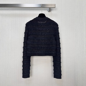 Nouvelle Collection Printemps 2026 : Style Vintage, Col en Tweed Tissé Orné d'une Boucle Dorée, à Simple Boutonnage, avec Courte Frange Noire - Product Image 2