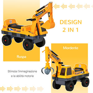 HOMCOM Bulldozer jouet 2 en 1 avec pelle et mèche, compartiment caché, jeu à monter pour enfants de 2 à 3 ans, 90x28x58cm, jaune - Product Image 4