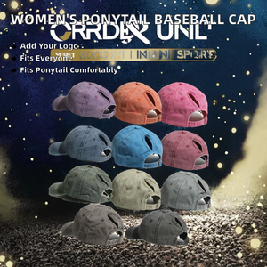 Gorra de béisbol de lujo personalizada de 6 paneles, unisex, lavada, con orificio para cola de caballo, visera curva, para deportes al aire libre de verano, tela común - Product Image 2