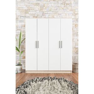 Armario Milano de 4 Puertas, Color Blanco Sonomo, Gran Capacidad de Almacenamiento, con 11 Estantes y 2 Perchas, Convertible y con Diseño Elegante - Product Image 1