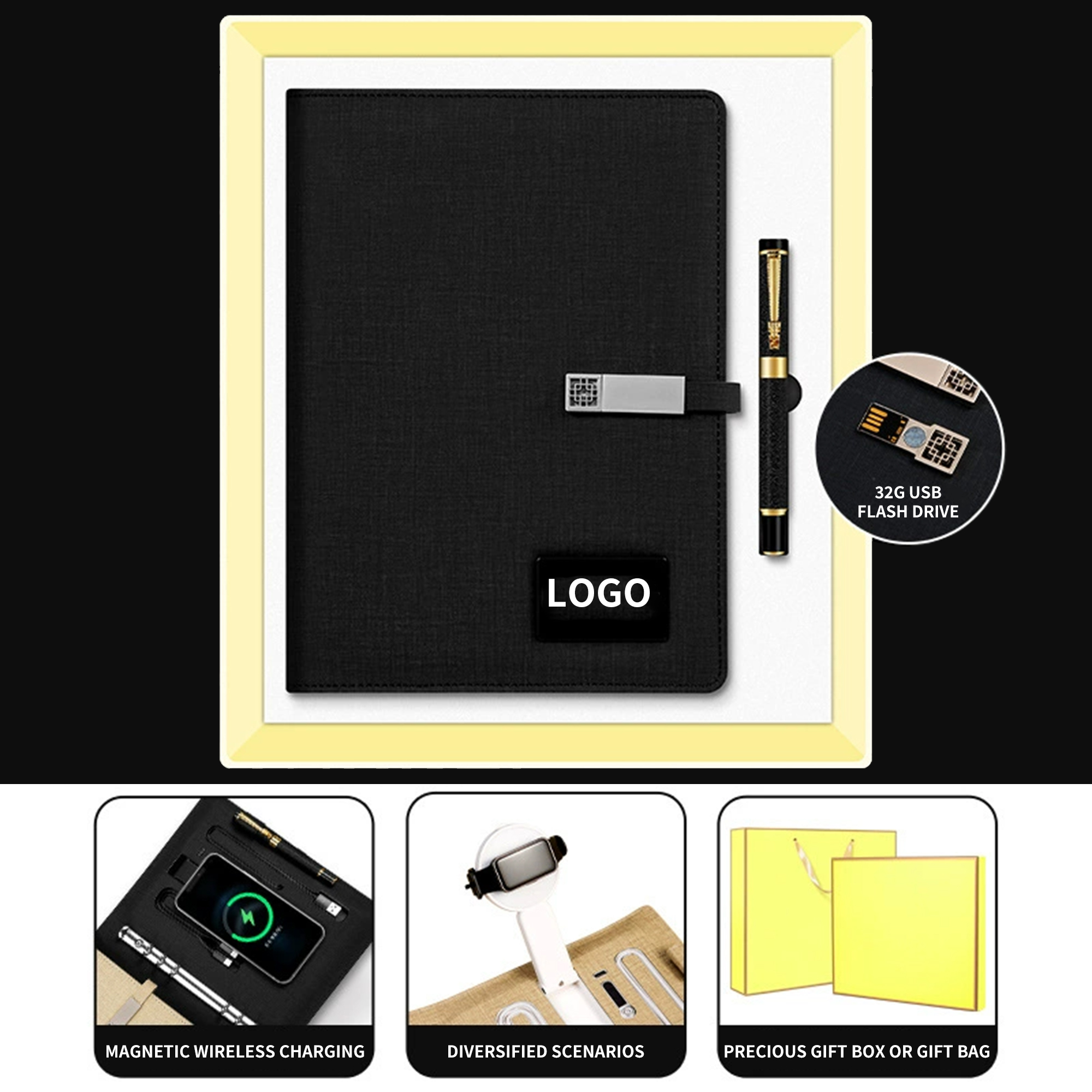 unidad de potencia tres en uno + pluma estilográfica + unidad USB de 32 GB