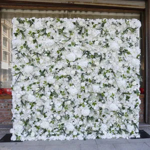 批发装饰供应商人造白色卷起花背坠挂花墙8x8婚礼派对背景