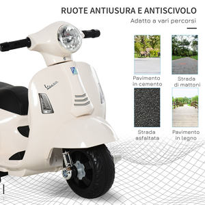 Moto électrique Vespa pour enfants HOMCOM sous licence officielle, batterie 6V, phares et klaxon, pour enfants de 18 à 36 mois, blanc, 66. - Product Image 6