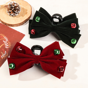 <span class=keywords><strong>Pince</strong></span> à cheveux en velours coréen avec nœud papillon en <span class=keywords><strong>tissu</strong></span>, accessoire de coiffure élégant pour femmes, style de noël, clochette, <span class=keywords><strong>pince</strong></span> à cheveux rétro antidérapante - Product Image 1