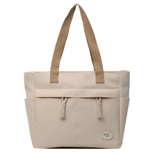 Natural/pale Teal 2026 Hot Long Handle Zip Top <b>Canvas</b> Tote Medium External Pocket Bag with Natural Long Handle Tote <b>Canvas</b> - Product Image 1