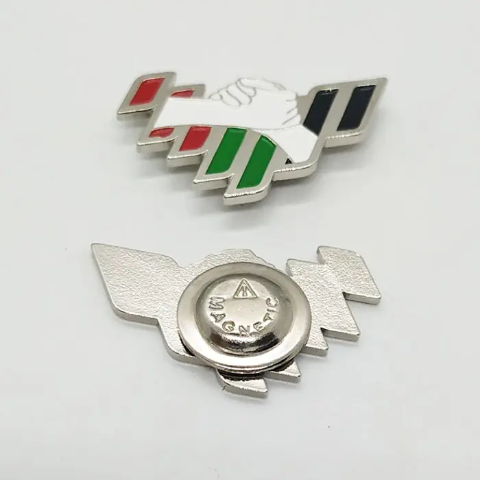 Logotipo de marca nacional de UAE, insignia magnética de metal con forma de mapa y manos móviles para los siguientes 50 años