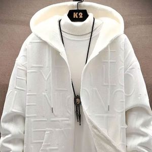 Veste à capuche zippée intégrale pour homme, doublée en peluche, avec imprimé lettres noir et blanc, style décontracté, idéale pour l'automne – Nouveauté Dropshipping - Product Image 1