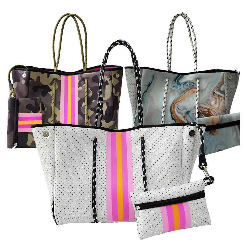 2022 Hot Selling Perforated Neoprene Bag Beach Bag Tote Handbag Bags For Women