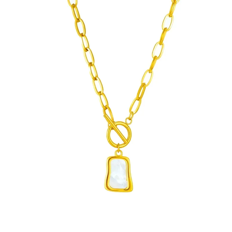316L Stainless Steel Geometric Trapezoidal Pearl Oyster Pendant 18K Gold Necklace For Women New OT Buckle Chains Jewelry Gifts